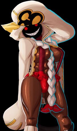 1girls abs alternate_body_type blazblue breasts byebyestardust cat_ears cat_tail covered_nipples dark-skinned_female dark_skin female female_abs female_only hips hood hoodie inner_thighs large_breasts muscular muscular_female no_shirt skimpy_clothes suspenders taokaka thick_thighs thighs