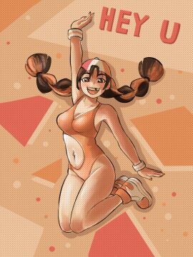 aerobics_clothing cap eri-chan_(derpixon) looking_at_viewer marinalfirst smile sneakers tooth_gap twintails