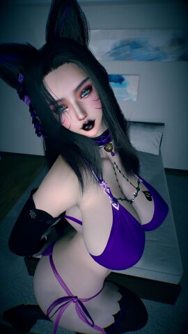 1girls 3d 4k accessory ahri ahri_(league_of_legends) animal_ears aqua_eyes beauty_mark bed bedroom bell belly belly_button big_breasts big_lips black_hair black_lipstick black_makeup bra breasts breasts_bigger_than_head choker chromatic_aberration crashbanditkut earrings eyelashes eyeshadow female female_focus fit fit_female fox fox_ears fox_girl full_body glitter hair hi_res high_resolution highres league_of_legends light-skinned_female light_skin lingerie lips lipstick long_eyelashes long_hair long_nails looking_at_viewer makeup mole mole_under_eye nail_polish nails navel panties qos qos_tattoo queen_of_spades queen_of_spades_symbol queen_of_spades_tattoo riot_games solo spade_tattoo stockings thick_thighs thighs video_game_character video_games virt-a-mate virtamate