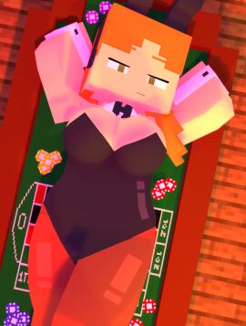 1girls 3d alex_(minecraft) big_breasts breasts bunny_ears bunnysuit casino curvy female female_focus green_eyes lying mine-imator minecraft orange_hair solo thick_thighs veridut