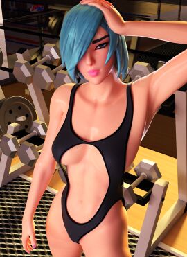 1female 1girls 3d arm_up armpit bare_shoulders bikini blue_eyes blue_hair breasts epic_games facing_viewer female female_only fortnite fortnite:_battle_royale front_view hair_over_one_eye hand_on_head iris_(fortnite) k1tten3d light-skinned_female light_skin lipstick nail_polish one-piece_swimsuit one_eye_obstructed painted_nails pink_lipstick pink_nail_polish pink_nails short_hair solo solo_female standing swimwear tagme