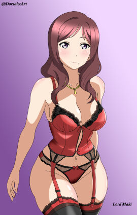 1girls absurd_res artist_name big_breasts blush breasts cleavage dark_hair dorsalec english_text female female_focus female_only garter_straps gradient_background hi_res lace lace_trim large_breasts lingerie looking_at_viewer love_live! love_live!_school_idol_project maroon_hair mature_female milf mole mole_under_mouth necklace nishikino_maki's_mother paid_reward_available panties prostitute prostitution purple_background purple_eyes red_hair shoulder_length_hair slit smile solo solo_female solo_focus wavy_hair