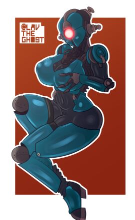 anthena assaultron belly belly_button big_ass blue_body cleavage cyclops exposed_midriff exposed_robotics fallout fallout_4 fallout_76 huge_ass huge_butt latex lavtheghost looking_at_viewer mechanical mechanical_arms mechanical_parts metal_parts metallic_body one_leg_raised one_leg_up pin_up red_eyes robot_girl robot_humanoid robot_joints shining_eyes shiny_body squeezing squeezing_breasts thick_ass thick_legs thick_thighs thighs three_fingers