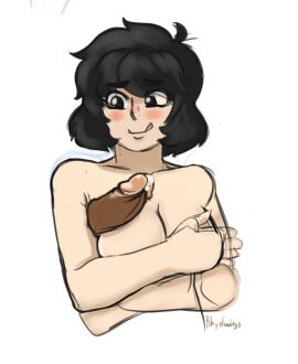 1boy 2010s 2013 armpit_fetish armpit_sex armpitjob arms_crossed_over_breasts black_eyes black_hair blush boggle_(boggle) breasts cum dark-skinned_male dark_skin digital_drawing_(artwork) fanart female light-skinned_female light_skin looking_at_penis male nude nude_female penis penis_in_armpit pitjob rhydwingarts sketchy tongue tongue_out unseen_male