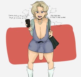 1futa angry annoyed bag balls big_breasts big_penis blue_eyes bottomless breasts casual_exposure clothed clothing complaining dress english_text female freckles futa_only futanari gilf handbag human hung_futa ineffective_clothing intersex jeteggs karen large_breasts large_penis light-skinned_futa light_skin mature_female mostly_clothed nasolabial_folds older_female original pearl_necklace penis penis_hanging phone phone_screen solo standing talking_to_viewer wrinkles