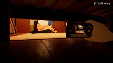 3d animated blue_hair camera english_commentary female hiding indoors masturbation nude original phoking phone ponytail pussy recording self-upload sound tagme thephoking thighhighs under_bed video yuki_pk