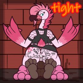 1:1 2019 absurd_res anthro anus ass avian balls beak biped bird blue_eyes bodily_fluids body_writing bottomless brick_wall clothed clothing cowgirl_position cum duo english_text erection eyelashes feather_hands feathers female fishnet_clothing flamingo from_front_position genital_fluids genitals hair hand_sign hi_res ikakins leaking leaking_cum long_neck looking_at_viewer looking_back looking_back_at_viewer male male/female on_bottom on_top penetration penis pink_body pink_hair pussy rayleigh_(ikakins) rear_view sex tail tail_feathers text vaginal_penetration wall_(structure)