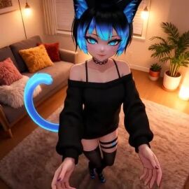 2d ai_generated animal_ears animal_tail animated ass ass_focus black_legwear black_thighhighs cat_girl cat_tail catgirl close-up clothing cute female huge_ass large_ass legwear petite pov presenting_ass richiee richiee_vr solo sweater tagme tail teasing thick_thighs thighhighs thighs thong video wide_hips