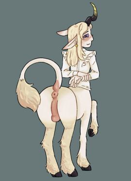 anus ass balls blush casual_exposure centauroid clothed clothing equid equid_taur equine equine_anus european_mythology genitals greek_mythology hi_res horn horse humanoid_pointy_ears humanoid_taur male male_only mammal mammal_taur mythological_creature mythological_equine mythology partially_clothed presenting presenting_hindquarters puffy_anus solo taur uglypaws unicorn unicorn_taur