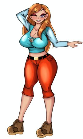 1girls 2024 alternate_version_at_source alternate_version_available amber_eyes ass belly belt big_ass big_breasts breasts brown_hair brown_shoes commission_art commissioner_upload disney disney_channel female female_only freckles_on_chest freckles_on_face freckles_on_legs freckles_on_thighs ginger hand_behind_head hourglass_figure human humanized lanligatari looking_at_viewer massive_breasts nsfw_version_available panties red_eyeshadow red_pants sfw sfw_version shoes tammy_(the_buzz_on_maggie) tammy_zesty the_buzz_on_maggie thick_thighs turquoise_shirt wide_hips