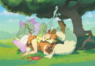 arcanine ass balls big_breasts blonde_hair boobjob breasts bushy_tail canine canine_penis cum cumshot female feral_on_female fox_ears fox_girl interspecies kitsune knot male morpskorp paizuri penis pokemon pokemon_(species) pokemon_rgby pokephilia pokémon_(species) tagme zoophilia
