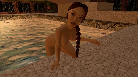 3d casual diving female fully_nude game_mod getting_out_of_pool human lara_croft lara_croft_(classic) looking_at_viewer mod nonsexual nonsexual_nudity nude nude_female nudist pale_skin pool swimming tomb_raider tomb_raider_remastered