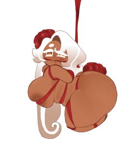 ass big_ass big_breasts bondage breasts chubby_female cookie_run cookie_run_kingdom curvy_female female flustered latte_cookie_(cookie_run) looking_at_viewer magpieredd mature_female ribbon_bondage ribbons