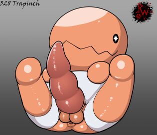 animal_genitalia animal_penis anus arthropod ass balls big_penis darkened_genitalia digital_media_(artwork) erection featureless_feet feet feral generation_3_pokemon genitals hi_res huge_cock legs_up lying male nintendo on_back penis pokemon pokemon_(species) presenting rapistwerewolf simple_background soles solo solo_male trapinch