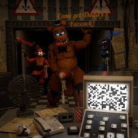 3d animal_genitalia animal_penis animatronic anonymousfm anthro balls bear bodily_fluids bonnie_(fnaf) brown_body canid canine canine_genitalia canine_penis clothing digital_media_(artwork) erection eye_patch eyewear five_nights_at_freddy's five_nights_at_freddy's_2 fox foxy_(fnaf) freddy_(fnaf) fur genitals group hat headgear headwear hi_res humanoid_genitalia humanoid_penis knot lagomorph leporid machine male male_only mammal nude open_mouth penis penis_size_difference rabbit robot scott_cawthon scottgames size_difference smile text tongue trio withered_bonnie withered_foxy withered_freddy