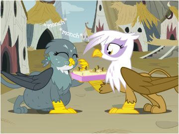 4:3 belly big_belly eating female feral flashequestria friendship_is_magic gabby_(mlp) gilda_(mlp) griffon gryphon hyper hyper_pregnancy munching my_little_pony pregnant scone