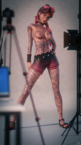 1girls 2024 3d areolae beach_jules blender bottomwear breasts detailed_background earrings epic_games female female_focus female_only fortnite fortnite:_battle_royale freckles freckles_on_face goggles goggles_on_head half-dressed half_naked hi_res highres jules_(fortnite) light-skinned_female light_skin medium_breasts model_pose modeling nipples nose_piercing photoshoot pose posing presenting presenting_breasts sandals shorts small_breasts smile smiling solo solo_focus standing tattoo tattoos tattoos_everywhere topless twin_braids twintails two-tone_hair watermark wicc26