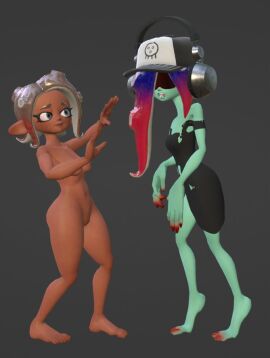 2girls 3d 3d_(artwork) acht_(splatoon) agent_8_(side_order) agent_8_(splatoon) barefoot completely_nude dedf1sh female full_body mandalafurikake naked naked_female nude nude_female octoling octoling_girl splatoon splatoon_3 splatoon_3:_side_order tagme wo262_(3d_model_style)