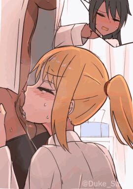 1futa animated artist_name balls black_hair black_thighhighs blonde_hair blush breasts censored clothed_female_nude_female dark-skinned_female dark_skin duke_shiwa fellatio female futanari grey_eyes hair_tie hand_on_another's_thigh intersex japanese_text mosaic_censoring naked_shirt navel nude open_clothes open_mouth open_shirt oral original ponytail red_eyes shirt shiwa_kou sweat testicles thighhighs unbuttoned unbuttoned_shirt underboob white_shirt