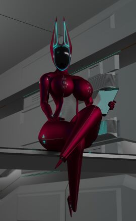 020_saria 1girls 3d assistant big_breasts breasts cyborg cyborg_girl female full_body jackal mommy naked naked_female nude nude_female office_lady robot robot_girl robot_humanoid screen_face squat squatting tomboy