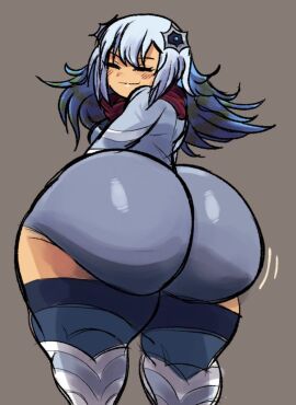 1girls alien alien_girl ass ass_bigger_than_head ass_focus behind_view big_ass big_butt blue_hair bottom_heavy breasts bubble_ass bubble_butt closed_eyes clothing curvaceous curvy curvy_figure fat_ass female female_only fully_clothed grey_background guts_seijin huge_ass kaiju_girl legwear long_hair looking_back looking_pleasured mstreetsamurai multicolored_hair pear_shaped plump small_breasts solo solo_female stockings tagme thick_thighs ultra_kaijuu_gijinka_keikaku ultraman_(franchise) voluptuous voluptuous_female white_hair wide_hips