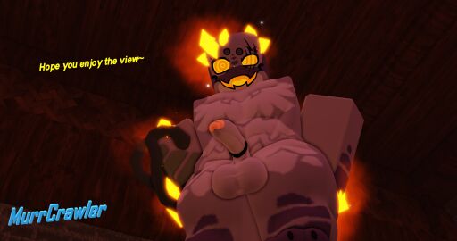 1boy 3_toes 3d anthro artist_name balls big_dick big_penis bioluminescence cock_ring dialogue english_text gootraxian kaiju_(kaiju_paradise) kaiju_paradise looking_at_viewer male murrcrawler muscular penis pov raytraxian roblox roblox_game robloxian self_upload solo solo_male tagme text thick_thighs