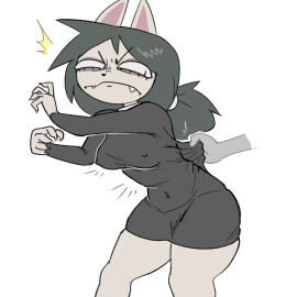 1girls annoyed blueregardtwo breasts claire_(the_summoning) female grabbing_dress nipple_bulge tagme tight_dress