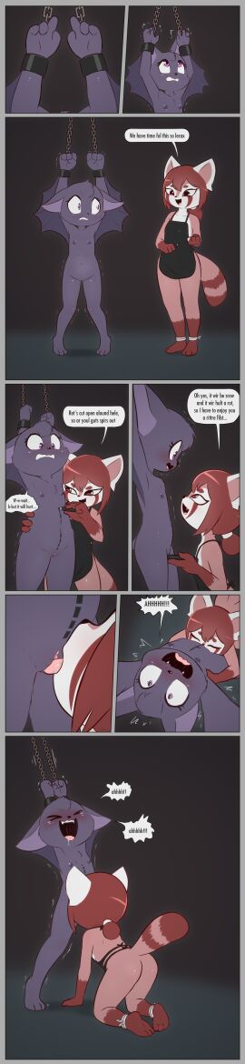 absurd_res ailurid all_fours animal_butchery_diagram anthro apron apron_only aroused ass back_groove barefoot bat clothing collar cunnilingus duo e254e feet female female/female flat_chested genitals hi_res imminent_death leash lin_(e254e) long_image mammal navel nipples nude oral red_panda sex shaking submissive submissive_female tall_image trembling vaginal_penetration vulva