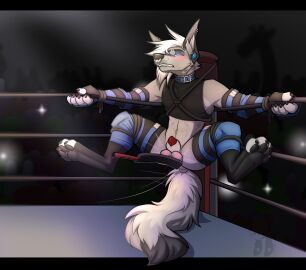 4_toes accessory akkla animal_genitalia anthro anthro_only armor armwear audience background_character ballbusting balls balls_spanking being_watched black_bars black_nose black_tail_tip blue_eyes blush bondage bondage_harness bottomless bound buckle buckled_collar cables camera_flash canid canine canine_nose claws clenched_teeth clothed clothing cock_and_ball_torture cock_and_balls_torture collar crop_top digital_media_(artwork) digitigrade dipstick_tail ear_piercing faceless_character facial_piercing feet fighting_ring fingerless_gloves fluffy fluffy_tail fox front_view fur furgonomics gay genital_torture genitals gloves grey_body grey_fur group hair handwear harness hi_res inside knee_pads latex latex_armwear latex_clothing latex_legwear legs_tied legwear long_hair looking_at_another looking_pleasured looking_up male mammal markings motion_lines narrowed_eyes nose_piercing nose_ring paddle pain pawpads penis penis_tip piercing poking_out public public_nudity questionable_consent red_balls restraints ring_piercing rope rope_bondage sheath shirt slim_male solo spread_arms spread_legs spreading submissive submissive_male tail tail_accessory tail_markings tailband teeth toe_claws toes topwear unconvincing_armor watermark white_hair wrists_tied yiffy1234