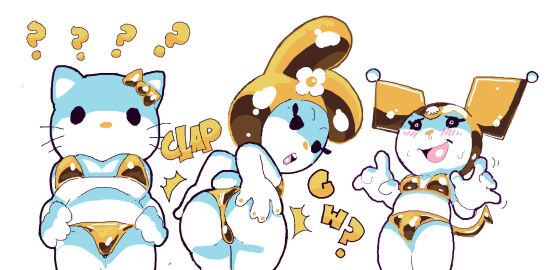 2025 3girls ass ass_focus ass_grab bikini blush blush_lines blushing_female bow bow_on_head bowtie bowtie_on_head breasts clapping_cheeks confused dogma dogma_azul dogmalord english english_text female female_only flat_chested flat_colors flower golden_bikini golden_bow golden_headwear hand_on_ass hand_on_butt hello_kitty hello_kitty_(character) hello_kitty_(series) kitty_white kuromi my_melody no_humans non-human onegai_my_melody question_mark sanrio shaded showing_ass showing_off tagme trio wanting_sex white_background yellow_nails