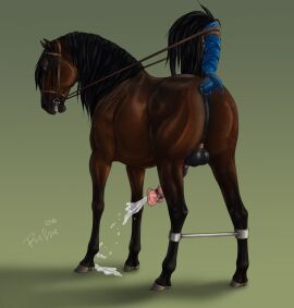 2016 accessory anal anal_sex anus backsack balls balls_ring ballsack black_anus black_balls black_body black_mane black_tail blue_eyes bodily_fluids bondage bound bridle brown_body cock_ring cum cum_on_ground cumshot dated dildo dildo_in_ass dildo_insertion ejaculation equid equine equine_anus equine_penis erection feral flared_penis genital_fluids genitals green_background hi_res horse jewelry male mammal mane object_in_ass open_mouth penetration penis penis_accessory penis_jewelry pink_penis restraints rufciu sex_toy sex_toy_in_ass sex_toy_insertion signature simple_background solo spreader_bar tail tail_wraps vibrator wraps