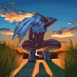 1:1 2023 absurd_res anthro avian backsack balls ballsack biped blaziken blue_eyes blue_sky claws cloud colored day fishfunk flaccid fur generation_3_pokemon genitals glans hair hi_res humanoid_genitalia humanoid_penis male nintendo nude outside penis pink_glans pink_penis pokemon pokemon_(species) red_body red_tail scut_tail scuted_arms scutes short_tail sky solo sun tail toe_claws white_body white_fur white_hair yellow_body yellow_fur