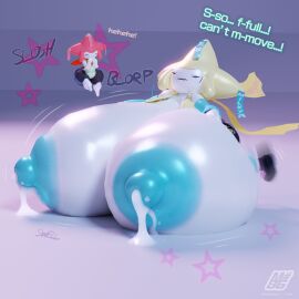 1:1 2023 3d 3d_(artwork) absurd_res anthro asteroid asteroid_(washydarkmode) big_breasts bodily_fluids breast_expansion breast_growth breast_growth_(enlargement) breasts clothing digital_media_(artwork) duo english_text expansion futanari generation_3_pokemon hi_res huge_breasts hyper hyper_breasts intersex intersex/male japanese_text jirachi lactating legendary_pokemon male milk milky_(milkyeightysix) milkyeightysix mythical_pokemon nintendo nipples pokemon pokemon_(species) source_filmmaker_(artwork) text