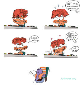 1boy 1girls 2025 anthro anxiety_(inside_out) blush clothed clothed_sex comic cumming cunnilingus dialogue disney drool drooling duo eating_pussy fear_(inside_out) female fluids horny horny_female in_public inside_out inside_out_2 licking_pussy male male/female nearly_caught pixar pussy sex_in_public straight sweating tongue_in_pussy under_the_table wolfmarian