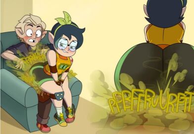 ass black_hair fart female glasses sitting sitting_on_lap sitting_on_person tagme