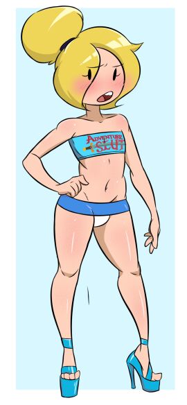 1boy 2d adventure_time blonde_hair blush bulge bun_hair cartoon_network crop_top crossdressing dunnhierdraws embarrassed feet femboy feminine_male feminization finn_the_human full_body hair_bun high_heels humiliated humiliation male male_only microskirt miniskirt open_toe_heels open_toe_shoes platform_footwear platform_heels revealing_clothes short_skirt skimpy_clothes skirt solo toes tubetop