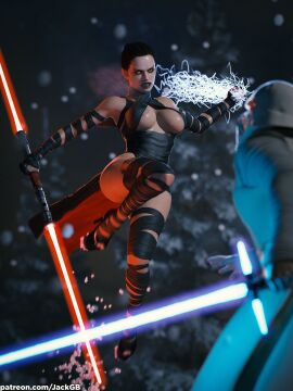 1boy 1girls 3d action_scene areola_slip areolae ben_solo big_breasts black_hair black_lipstick breasts breasts_out clothed_male clothing corrupted corruption daisy_ridley female female_focus force_lightning glowing_eyes goth goth_girl high_heels jackgb kylo_ren lightning lightsaber male nipple_slip nipples partially_clothed rey sideboob sith sith_eyes sith_rey solo_focus star_wars tattoo thick_thighs villainess yellow_eyes