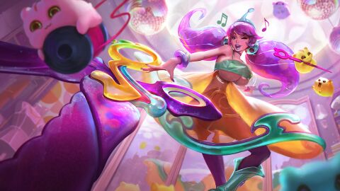 alternate_breast_size ass bimbo blush breasts dancing disco dress edit edited_official_artwork female flushed gwen_(league_of_legends) huge_ass huge_breasts league_of_legends makeup micro_bikini official_artwork_edit pink_hair riot_games see-through_clothing space_groove_gwen space_groove_series sutton184_edits sweat sweating thick_lips third-party_edit twintails wink winking_at_viewer