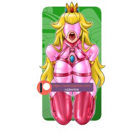 1girls blonde_hair body_harness bodysuit bondage breasts collar creative_censorship crown female harness kneeling large_breasts latex latex_bodysuit long_hair mario_(series) mask nintendo open_mouth pink_bodysuit posture_collar princess_peach rubberlink slave