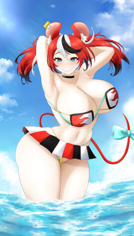 1girls animal_ear_fluff armpits arms_behind_head ass big_ass bikini_bottom bikini_top black_hair blue_eyes blush breasts collar commission dice dice_hair_ornament female hakos_baelz hololive hololive_english hololive_english_-council- hololive_english_-promise- huge_breasts large_breasts lipstick looking_at_viewer mhaknow miniskirt mousetrap multicolored_hair ocean rat_ears rat_girl rat_tail red_hair sharp_teeth skimpy_bikini smile solo streaked_hair tail thick thick_thighs thighs twintails virtual_youtuber white_hair