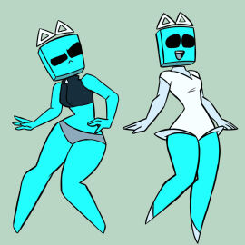 afrothunder678 blue_body breasts female jsab just_shapes_and_beats panties revealing_clothes sad_cube small_breasts smile thick_thighs