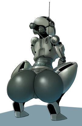 ass assaultron assaultron_(fallout) crouching fallout female genitals hi_res humanoid machine microsoft no_artist_signature no_source presenting presenting_hindquarters presenting_pussy pussy rear_view robot robot_humanoid simple_background sinensian solo