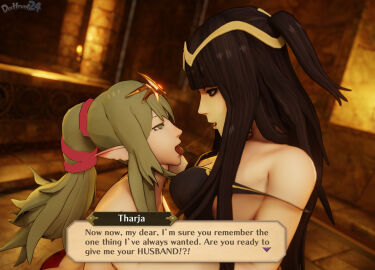 2girls 3d after_kiss alternate_costume armpits ass ass_crack back bangs bare_arms bare_back bare_midriff bare_shoulders big_ass bikini bikini_skirt bisexual bisexual_female black_bikini black_eyes black_hair black_swimsuit breasts butt_crack caress caressing_face cleavage collarbone dochaunt24 english_text female female_only femdom femsub fire_emblem fire_emblem_awakening green_eyes green_hair half-closed_eyes hand_on_another's_face hand_on_another's_shoulder indoors long_hair looking_at_another looking_down looking_up medium_breasts midriff multiple_females multiple_girls nintendo off_shoulder open_mouth pointy_ears ponytail red_bikini red_swimsuit reward saliva saliva_trail sharing_partner shoulders sideboob slave swimsuit text text_box tharja_(fire_emblem) tiki_(fire_emblem) tiki_(fire_emblem)_(adult) tongue tongue_out trade two_side_up upper_body very_long_hair wife yuri