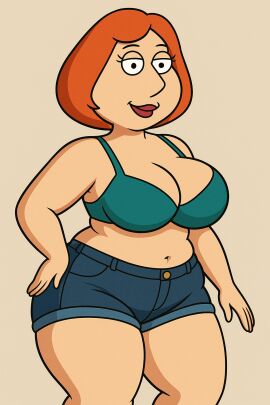 ai_generated bra breasts busty cartoon chubby chubby_female family_guy lois_griffin milf minishorts mommy red_hair thick