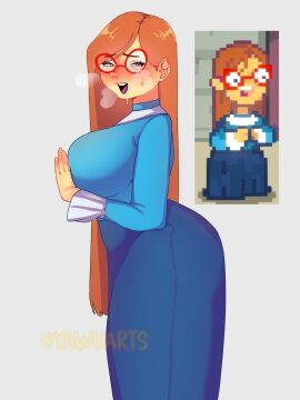 1girls big_ass big_breasts big_butt big_titties breasts clothed_female clothing curvaceous curvaceous_female curvaceous_figure curvy curvy_figure curvy_hips cute female female_focus female_only glasses kindergarten_(game) kindergarten_3 large_breasts long_hair ms._lovelett orange_hair teacher yawuarts