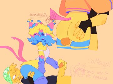 1boy 1boy1girl comission dandy's_world eltortillas_(artist) female male roblox roblox_avatar yatta_(dandy's_world) yellow_body