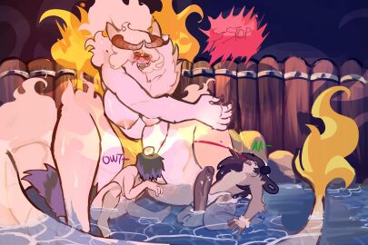 absurd_res dragon female female/female feral genitals group hi_res humanoid male male/female mythological_creature mythological_scalie mythology nude penis pussy scalie sex trio