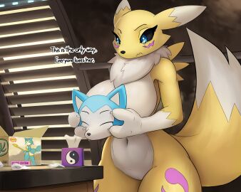 2girls 3_fingers anthro bandai_namco before_transformation big_breasts bimbo bimbofication bimbofied black_sclera blue_eyes box breast_expansion breast_growth breast_growth_(enlargement) breasts canid canine completely_nude crossover crying dialogue digimon digimon_(species) female fox fox_girl furry holding_object krystal krystal_(star_fox) mammal mask naked naked_female navel nintendo nude nude_female ozoneserpent renamon sad solo star_fox tail text thick_thighs tissue tissue_box tissues transformation transformation_sequence two-tone_body two-tone_fur used_tissue used_tissues vixen wide_hips