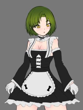 1girls arm_sleeves breasts brown_eyes clothed clothing colombian extromox female female_focus flat_chest freckles green_hair green_nails hispanic hispanic_virtual_youtuber indie_virtual_youtuber latam_virtual_youtuber light-skinned_female light_skin looking_down maid maid_apron maid_outfit maid_uniform monochrome_background ryumi ryumivt short_hair small_breasts solo_focus twitch twitch.tv virtual_youtuber vtuber yellow_eyes youtube youtube_hispanic