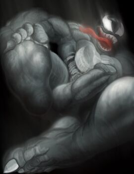 1boy 5_fingers 5_toes absurd_res anthro balls big_balls big_feet big_penis claws erection feet fingers foot_fetish foot_focus foreskin genitals hi_res humanoid_feet humanoid_genitalia humanoid_penis looking_down low-angle_view male male_only marvel marvel_comics mroleoso nails penis plantigrade solo spider-man_(series) toes uncircumcised venom_(marvel) yaoi